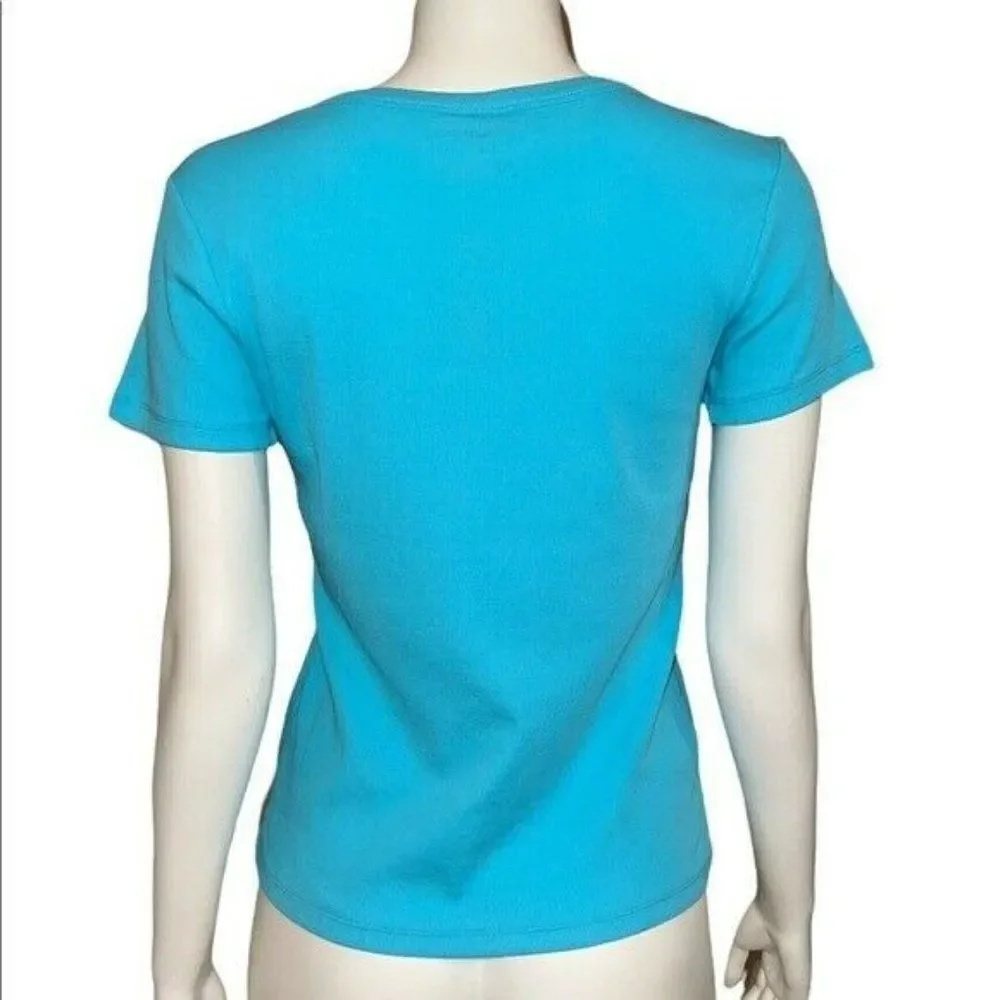 Jenni Turquoise Sea Solid Ribbed Lounge Pajama Short Sleeve Shirt Top Small NWT